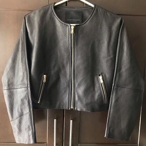 CLUB MONACO Blk Leather Jkt XS